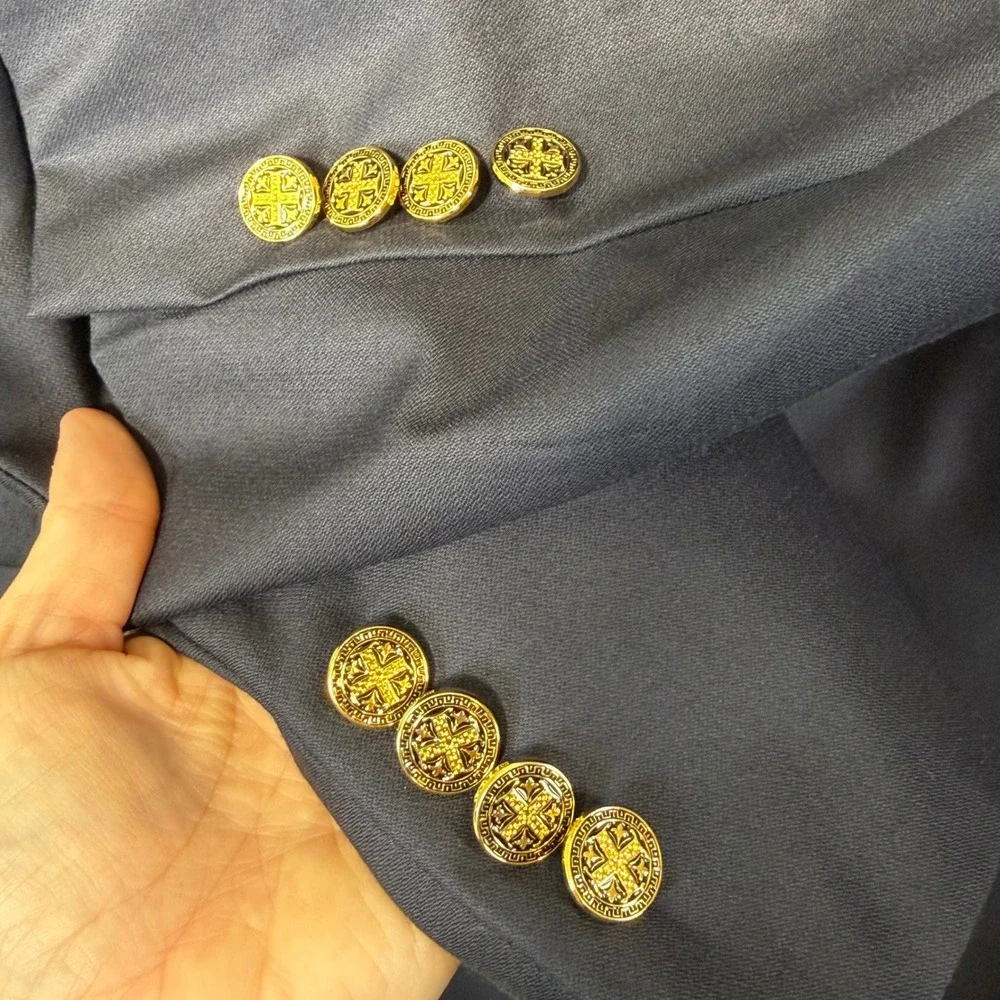 H. Freeman Blazer Men 45 Navy Blue Double Breasted Gold Button Wool USA Heritage